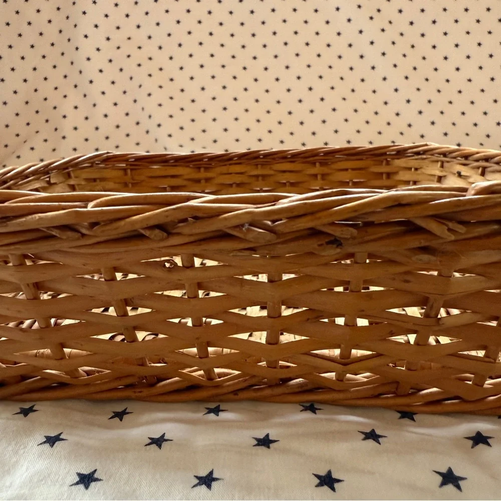 Vintage Square Yugoslavian Wicker Rattan Basket 10.5” Stamped Made in Yugoslavia